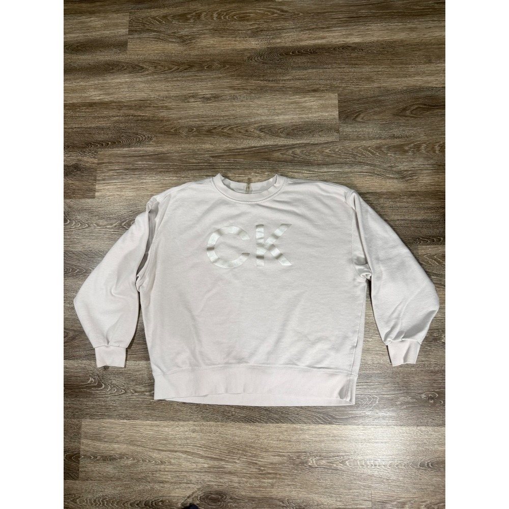 Calvin Klein Performance Womens XS Cream CK Logo Crewneck Sweatshirt Pulloverโ